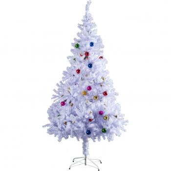 Árbol de Navidad Artificial HOMCOM 150 cm Blanco con Adornos Decorativos