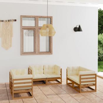 Conjunto de muebles de jardín 6 piezas con cojines de madera de pino maciza
