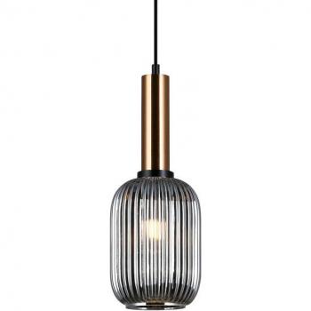 Lámpara colgante moderna Antiola de Italux, 1 luz, latón, pantalla ahumada de vidrio, casquillo E27