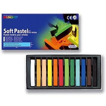 Caja de 12 pasteles secos Mungyo - Colores surtidos - Sección cuadrada 1 cm