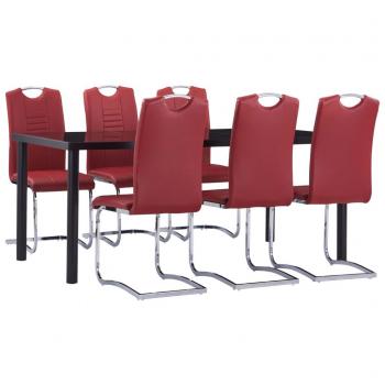 Juego de comedor 7 piezas en cuero sintético rojo Día y Noche