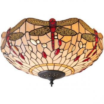 Lámpara de techo Dragonfly Beige, vidrio y metal, estilo Tiffany, bronce oscuro claro, E27