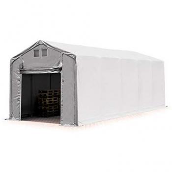 Carpa almacén Toolport 4x10 m, carpa industrial con altura lateral de 3 m, fabricada en PVC 850 N, 100% impermeable, color gris y con puerta levadiza