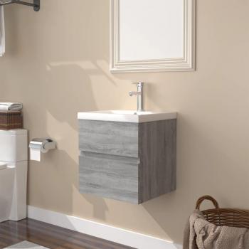 Mueble de baño con lavabo de madera contrachapada gris Sonoma, armario de almacenamiento colgante suspendido, estante inferior y cajón