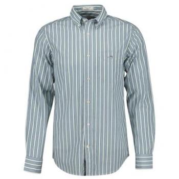 Camisa de hombre Gant Regular Fit de popelina a rayas en algodón verde oscuro, manga larga, talla L