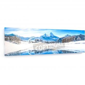 Los Alpes con montaña nevada - 135x40 cm - Impresiones sobre lienzo - Muro de arte