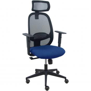 Silla Cilanco negra malla negra con asiento Bali azul marino, brazo regulable y cabecero regulable