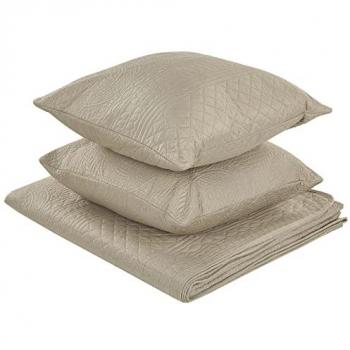 Colcha de poliéster gris pardo 140 x 210 cm con cojines y patrón en relieve decorativo Shush