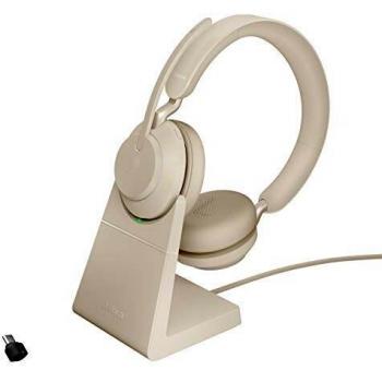 Jabra Evolve2 65 Auriculares Inalámbricos Estéreo con Soporte de Carga - Certificados para plataformas UC - Batería de Larga Duración - Adaptador Bluetooth USB-C - Beige