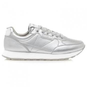 Zapatillas Deportivas Casual para Mujer Joggo Plateadas con Cierre de Cordones y Puntera Redonda