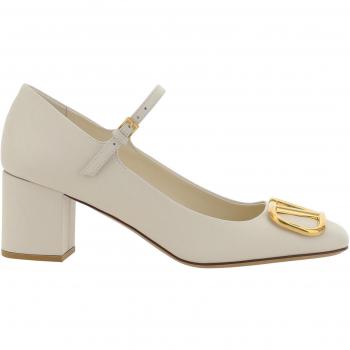 Valentino Garavani Women's White Mary Jane Pumps with VLogo Plaque, Size 7 UK / EU40 / US10