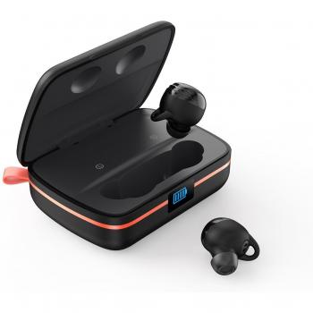 Auriculares inalámbricos TWS impermeables con panel solar y powerbank integrado de 2500mAh color negro