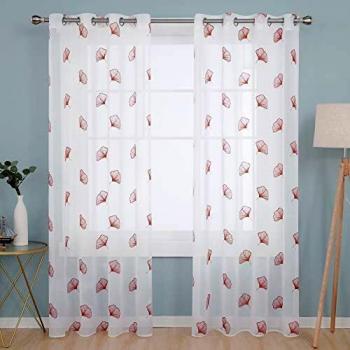 Deconovo Visillos para Ventanas Gasa Voile Efecto Lino Cortinas Habitación Traslúcida para Niños con Ojales 2 Unidades 140 x 175 cm Naranja
