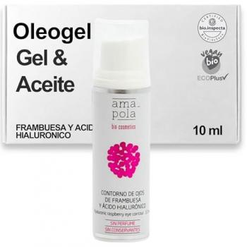 Contorno de Ojos Frambuesa Hialurónico 10ml Amapola Biocosmetics - Gel hidratante, sin perfume, ideal para pieles sensibles, con ingredientes ecológicos, naturales y veganos