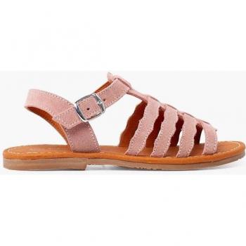 Sandalias de niña de piel serraje con tipo gladiador y hebilla