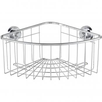 Wenko 17792100 Bovino Power-Loc - Cesta de esquina, se sostiene sin necesidad de taladrar, de acero inoxidable brillante