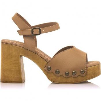 Sandalias de mujer en piel con plataforma y tacón bloque