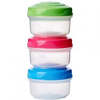 Set de 3 recipientes apilables para snacks To Go Sistema, 130 ml, sin BPA, con tapas en verde, rosa y azul