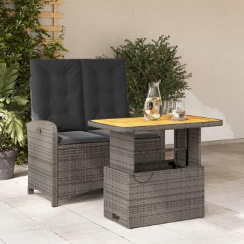 2 Piece Grey Poly Rattan Garden Dining Set with Cushions