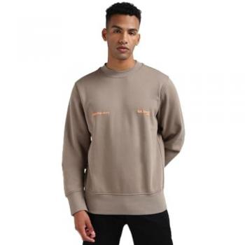 Calvin Klein Jeans Men's Beige Logo-Embossed 1978 Crew Neck Sweatshirt Size L