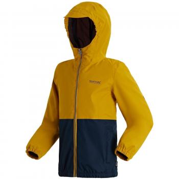 Regatta Akiro Waterproof Lined Hooded Shell Chaqueta, Infantil, Mustard Seed/Navy, Talla 11-12