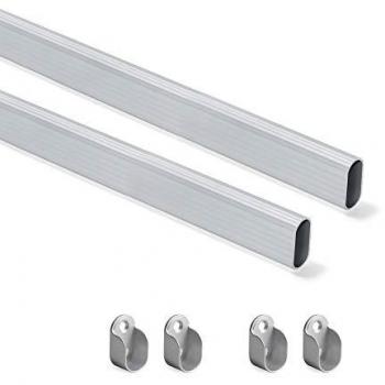 Kit de 2 rieles para armario de 0,75 m con soportes, aluminio y zamak, anodizado mate