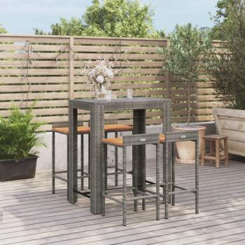 vidaXL 5 Piece Garden Bar Set Grey Poly Rattan & Solid Wood Acacia