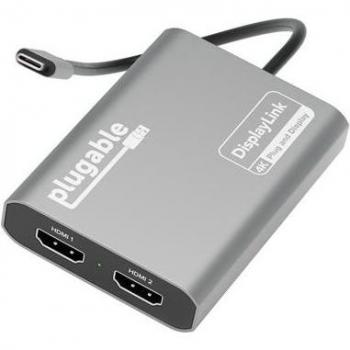 Plugable USB-C Dual 4K HDMI Adapter - Silver, 8cm, Data + Video Output for Mac M1/M2/M3