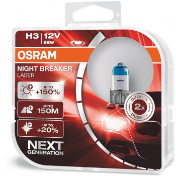 Osram 1 H3 2 Night B Laser 55W12V+150% Breaker Next Gen, Duo Box