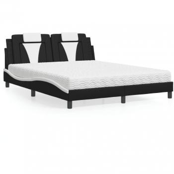 Cama con colchón de cuero sintético negro y blanco 160x200 cm