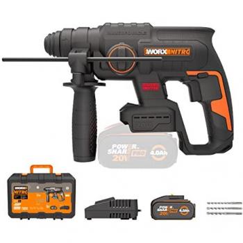 Martillo Perforador SDS-Plus Worx WX381 - 20V, Motor Sin Escobillas, 3 en 1, Incluye Batería de 2.0Ah y Cargador Rápido, Impacto
