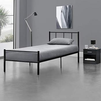 Cama Individual de Metal Laos con Somier - 90 x 200 cm - Color Negro