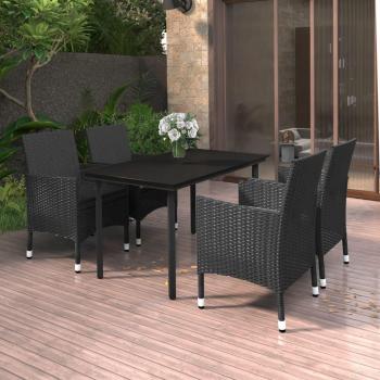5-Piece Poly Rattan Garden Dining Set with Cushions and Glass Top