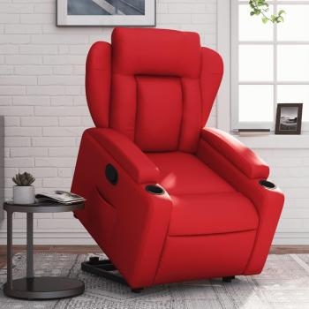 Sillón reclinable elevable de cuero artificial rojo con características de reposapiés, función de inclinación y tapizado en cuero sintético