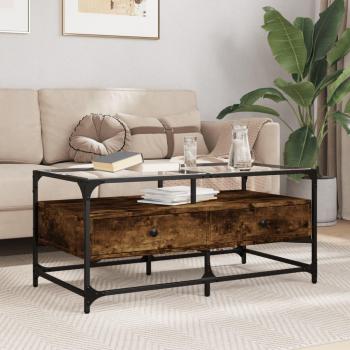 Mesa de centro vidaXL con puertas de vidrio 68,5x50x50 cm en Negro, Roble Sonoma y Roble ahumado - Mesita de Salón o Comedor o Auxiliar - Mesa de Café Meuble Salón