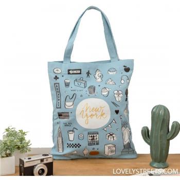 Lovely Streets Tote Bag New York Bolsa de Tela y de Playa, 40 cm, Azul Celeste