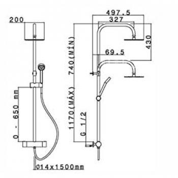 Columna de Ducha Termostática Sfera Ther Negra Cabel 7102T2L