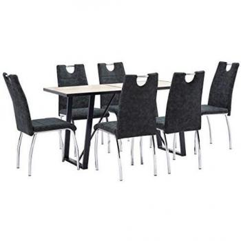 vidaXL Juego de Comedor 7 Piezas Cuero Sintético Mobiliario Decoración Interior Casa Hogar Robusto Duradero Resistente Funcional Práctico Útil Negro