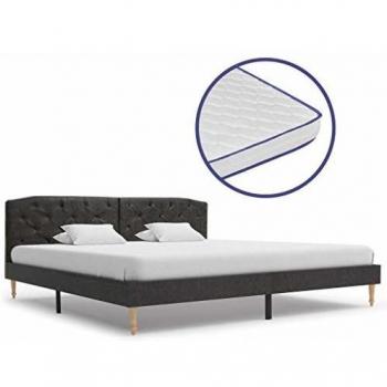 vidaXL Cama con Colchón Viscoelástico Tela Negra 180x200cm Tapizada Mobiliario Somieres Diseño Discreto Elegante Estructura Robusta Duradera