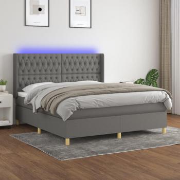 Colchón box spring suave con luces LED en tela gris oscuro 180x200 cm