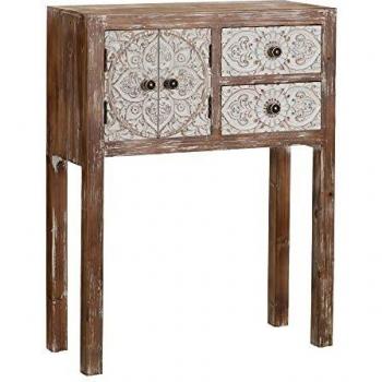 Consola Tallada Blanca y Natural de Madera de 63x26x82 cm - LOLAhome