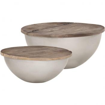 Conjunto de Tablas de Mesa de Mango de Madera - 2 Piezas, Forma de Cuenco, Material: Madera Maciza Mango