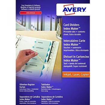 Avery España 01638061 - Separadores personalizables con etiquetas transparentes, 6 pestañas, 297 x 225 x 3 mm, color blanco