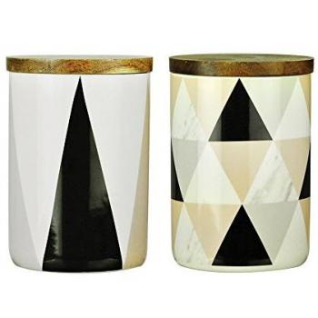Set de 2 recipientes de porcelana con tapa de acacia algarrobo y cierre hermético de silicona, motivos étnicos, marca Jocca