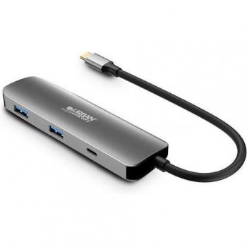 Base para portátil Urban Factory MHC40UF con replicador de puertos Alámbrico USB 3.2 Gen 1 Tipo-C Gris y HUB 4 en 1 con HDMI 4K