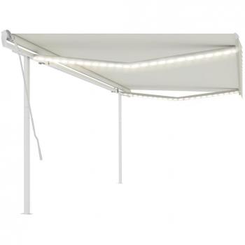Toldo manual retráctil con luz LED crema 5x3,5 m