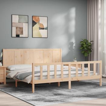 Cama de matrimonio Super King Size con cabecero de madera maciza Blindpiece Vidaxl Marrón