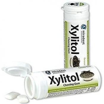 Miradent Xylitol Chewing Gum Green Tea Flavor Gluten-Free 30 Pieces