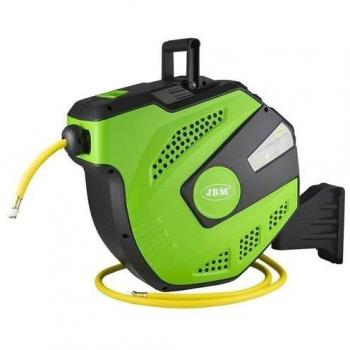 Carrete de manguera de aire JBM 53583, 22 mm, verde, boca de 3/8, manguera de 20 + 2 metros, diámetro interior de 9.5 mm, presión máxima de