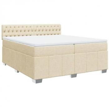 Cama box spring con colchón tela color crema 200x200 cm